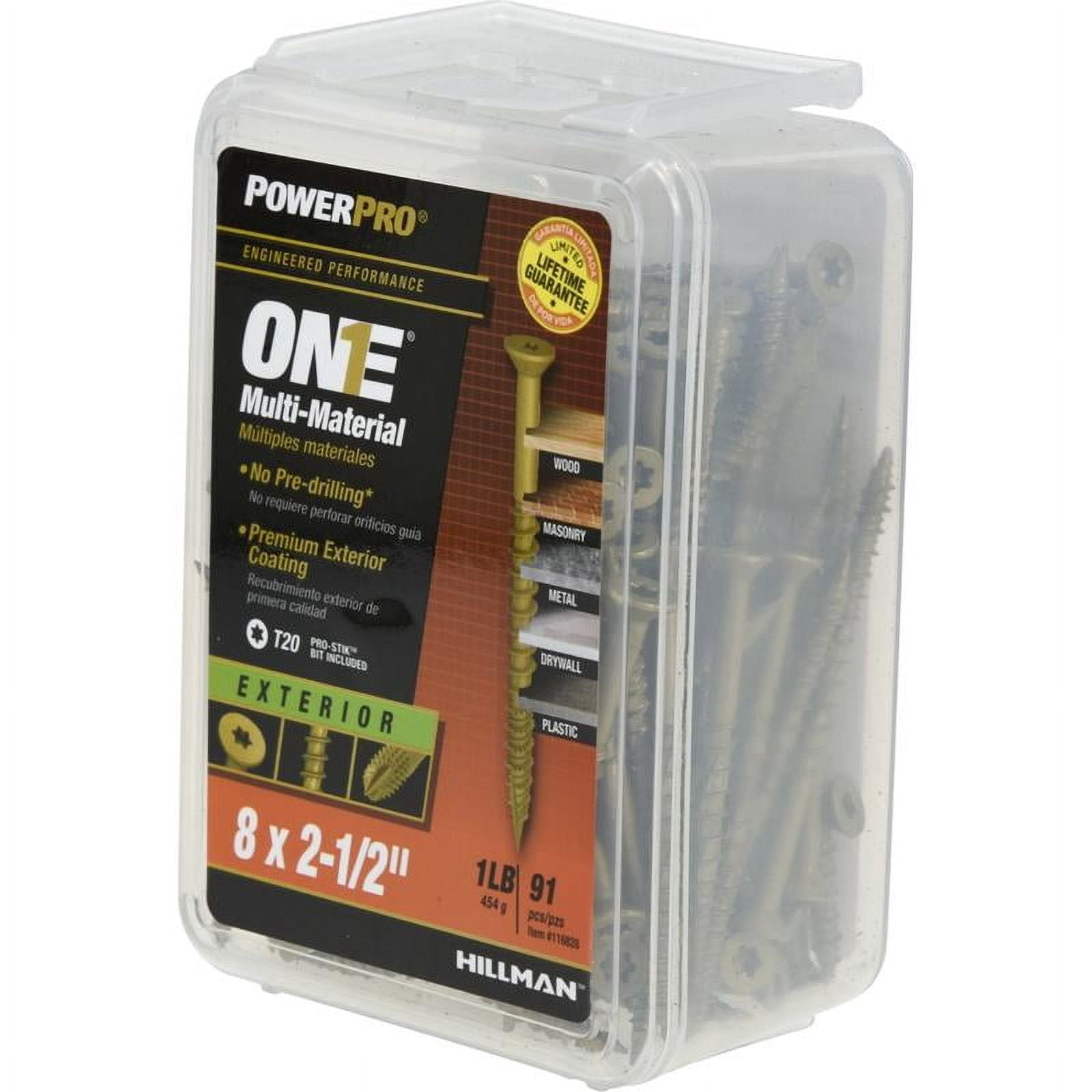 Hillman Fasteners 116828 Power Pro ONE Multi-Material Screws, #8 x 2-1/2"
