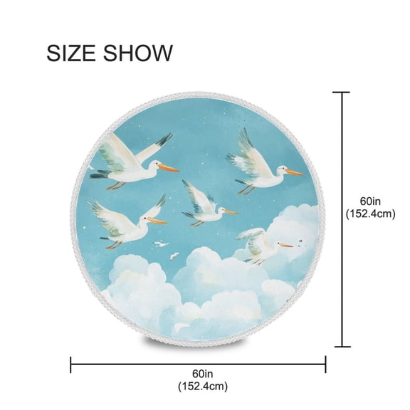 BZSMCE Round Tablecloth White Seagulls Pattern Tableclothes