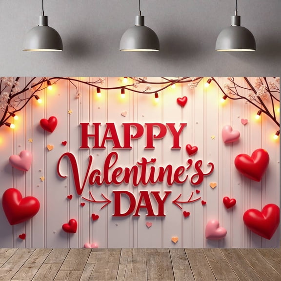 Red Theme Valentine's Banner Heart Shape Love Display Rose Decor Romantic Heart Backdrop for Valentine's Party Romantic Date Anniversary Celebration