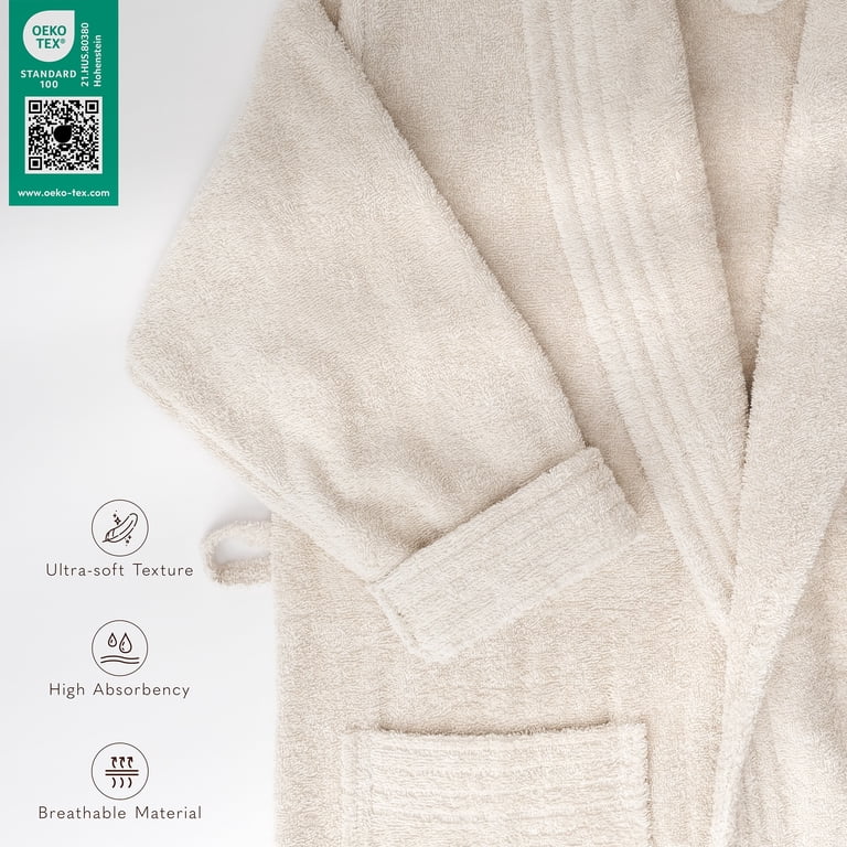 American Soft Linen Men's Cotton Bathrobe, Beige photo 4