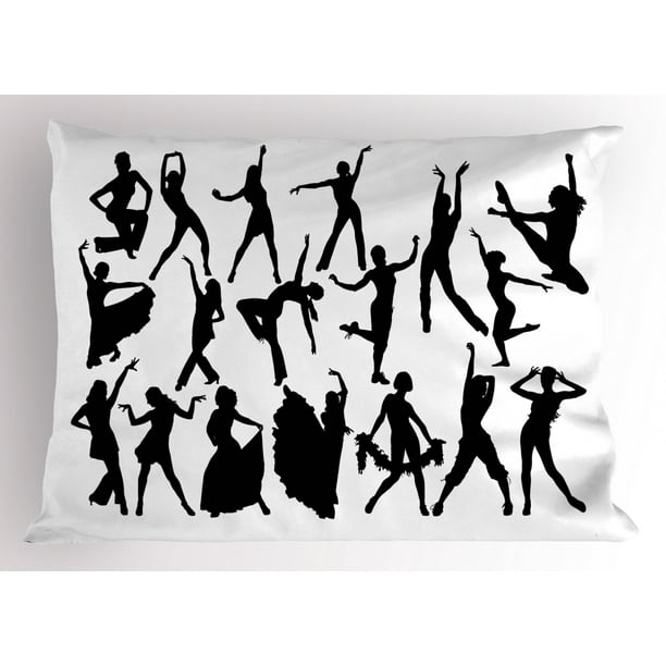 Black And White Pillow Sham Dancers Silhouette Modern Latin Hip