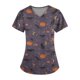 thumbnail image 1 of Blusa médica con estampado de calabaza de Halloween para mujer: uniforme médico de manga corta con cuello en V, 1 of 3