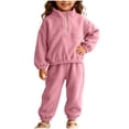 thumbnail image 2 of DJDLJWCJ Toddler Girls 2 Piece Fleece Lined Outfit Set Quarter Zip Stand Collar Sweatshirt with Elastic Waist Jogger Pants Pink Size 3T, 2 of 8
