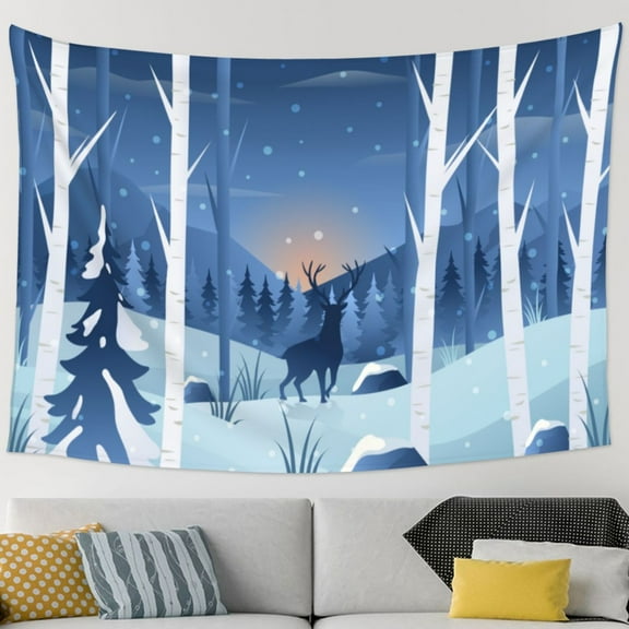 TEQUAN Winter Solstice Deer Pattern Large Tapestry, Aesthetic Tapestries Wall Hanging for Bedroom Living Room College Dorm Decor, 90 x 60 inches
