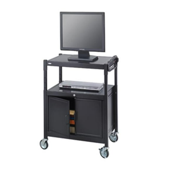 Steel Adjustable AV Cart with Cabinet in Black