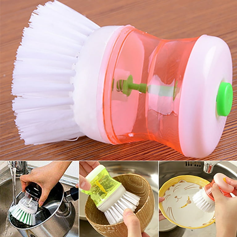 Dish Scrub Brush with Soap Dispenser - Palm Scrub Washing Brush for Dishes Pots Pans Sink Cleaning Kitchen Scrubber Storage with