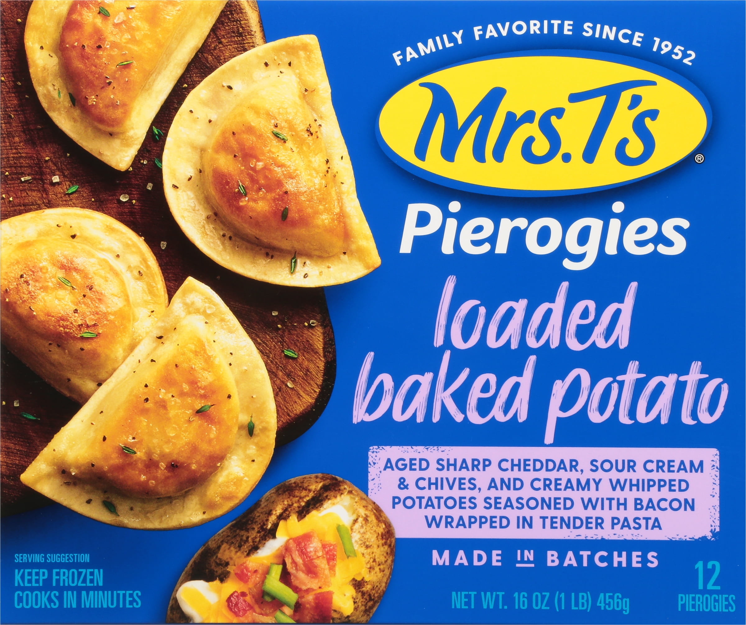 Mrs. T's Pierogies Loaded Baked Potato, 12 Count, 16.oz Box (Frozen)