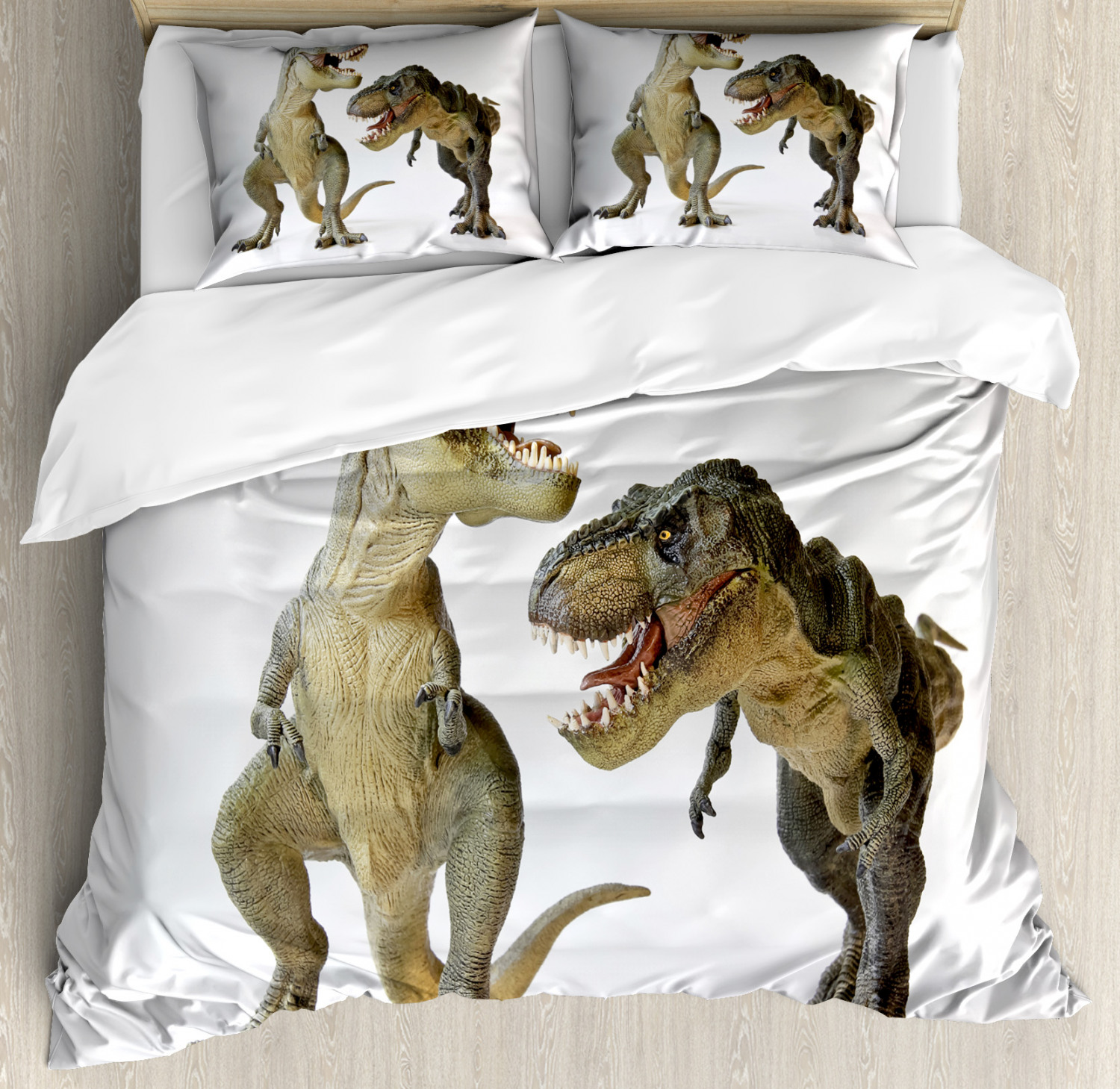 Dinosaur Duvet Cover Set Queen Size, Tyrannosaurus Rex Pair Facing Off