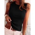 thumbnail image 5 of Women's Solid Ribbed Crew Neck Slimming Sleeveless Crop Tank Top Basic Daily Layering Vest Black S, 5 of 10