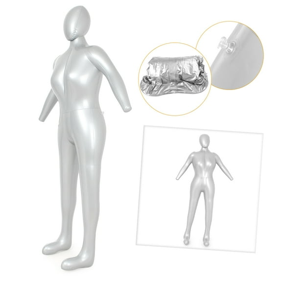 NS Female Women Inflatable Dummy Torso Body Mannequin Armless Model Display with Head, Silver