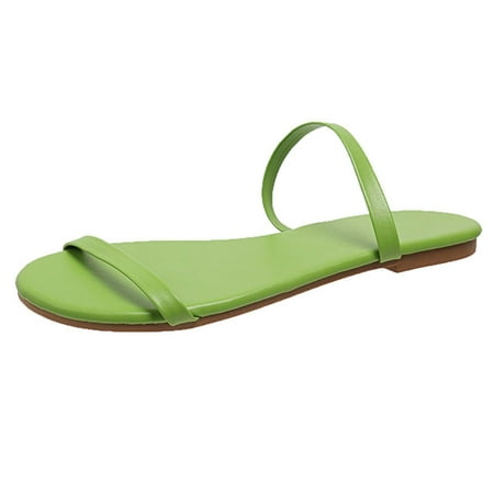 

TUOBARR Beach Slippers for Women Women s Summer Sandals Ladies Round Toe Casual Slippers Beach Flat Shoes Green