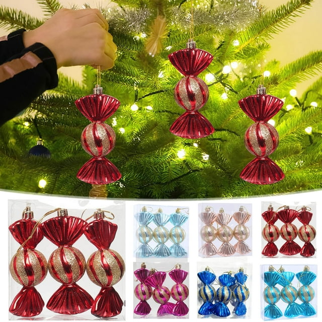 Fiudx Adornos Navideños de Caramelo, Diseño de Menta Brillante, Decoración de Plástico Brillante, Ideal para Decorar El Árbol y El Hogar, Perfectos para Fiestas, Juego de 3 Piezas, 18 X 12 Cm.