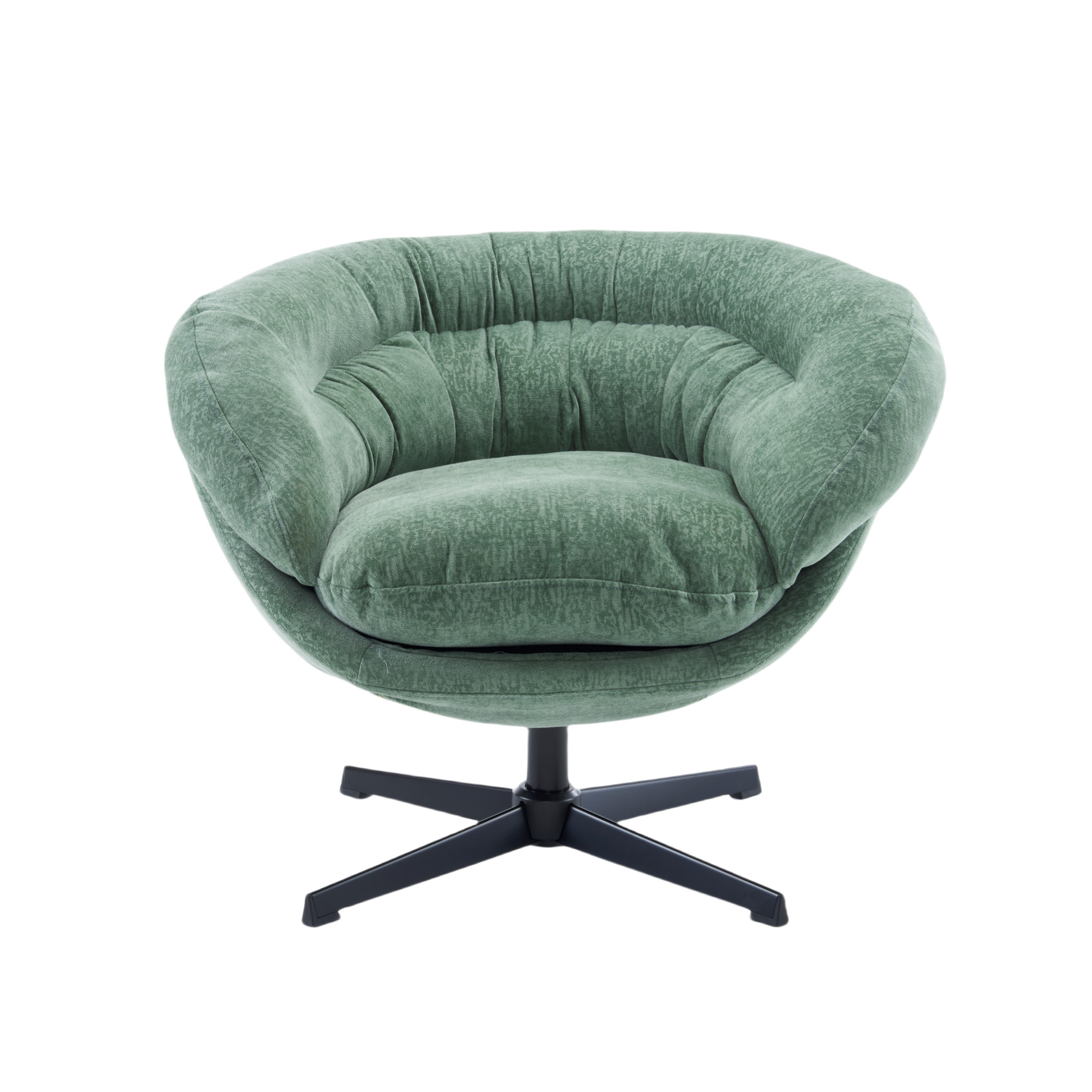 Contemporary Ergonomic Upholstered Chenille 360° Swivel Club Chair with Metal Base, Green