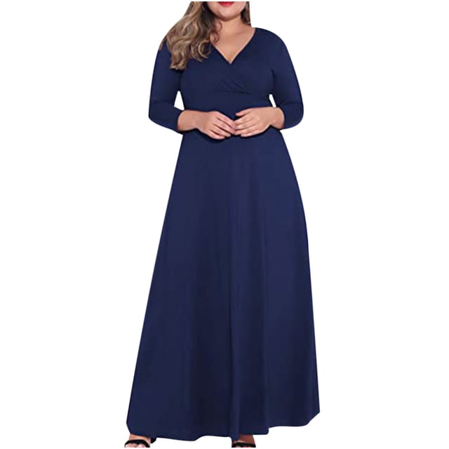 Pompotops Robe Chandail à Manches Longues Dégradée Unie Aguichant à Col en V pour Femme Grande Taille Robe de Soirée