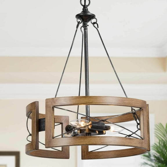 LNC Martin 3-Light Matte Brown Farmhouse Led Cage Chandelier
