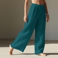 thumbnail image 5 of Lumtrix Linen Pants Women Wide Leg Palazzo Pants Flowy Elastic Waist Summer Beach Trebdy Casual Trousers With Pockets Dark Green XL, 5 of 5
