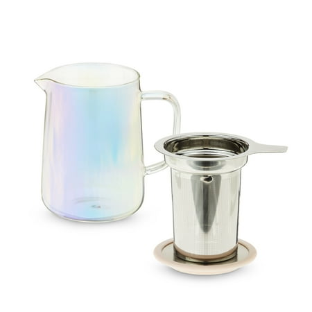 

Pinky Up Chas Mini Glass Teapot Loose Leaf Tea Infuser Hot Tea or Iced Tea Maker Small Teapot 16 Ounce Loose Leaf Infuser Iridescent Set of 1