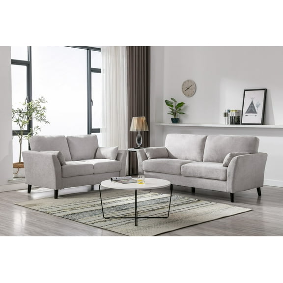 Damian Light Gray Woven Fabric Sofa Loveseat Living Room Set