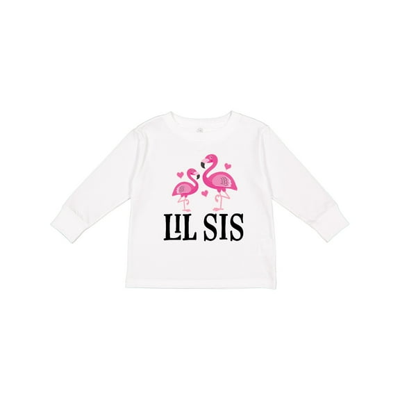 Inktastic Little Sister Girls Lil Sis Flamingo Girls Long Sleeve Toddler T-Shirt