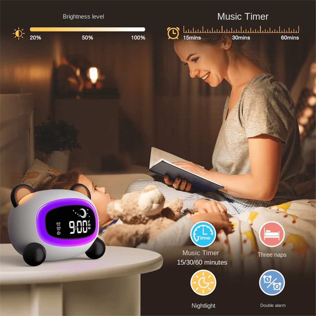 OK to Wake Clock for Kids, Kids Alarm Clock with Sleep Training Night Light,for Kids and Toddlers, Kids Clock with Light,1 * Alarm Clock 1 * Charging Cable,White
