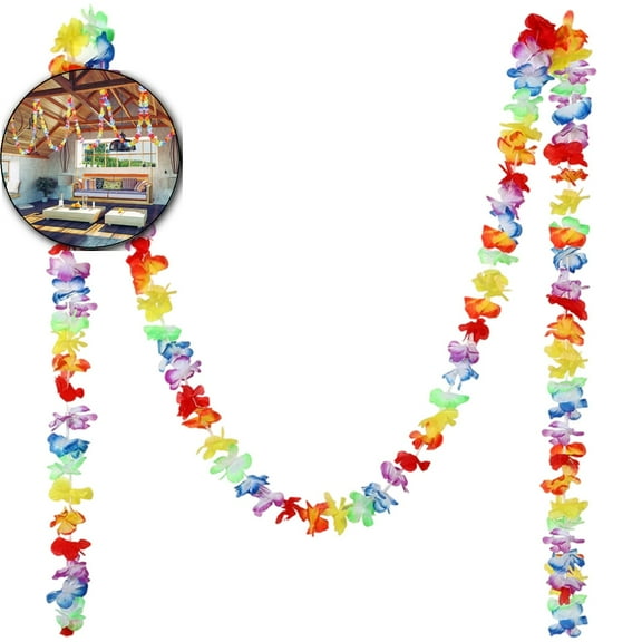 VQPeo Hawaiian Flowers Garland Tropical Multicolor Tropical Flower Lei Garland Flower Leaves Banner for Home Hawaiian Luau Decorations(118Inch)