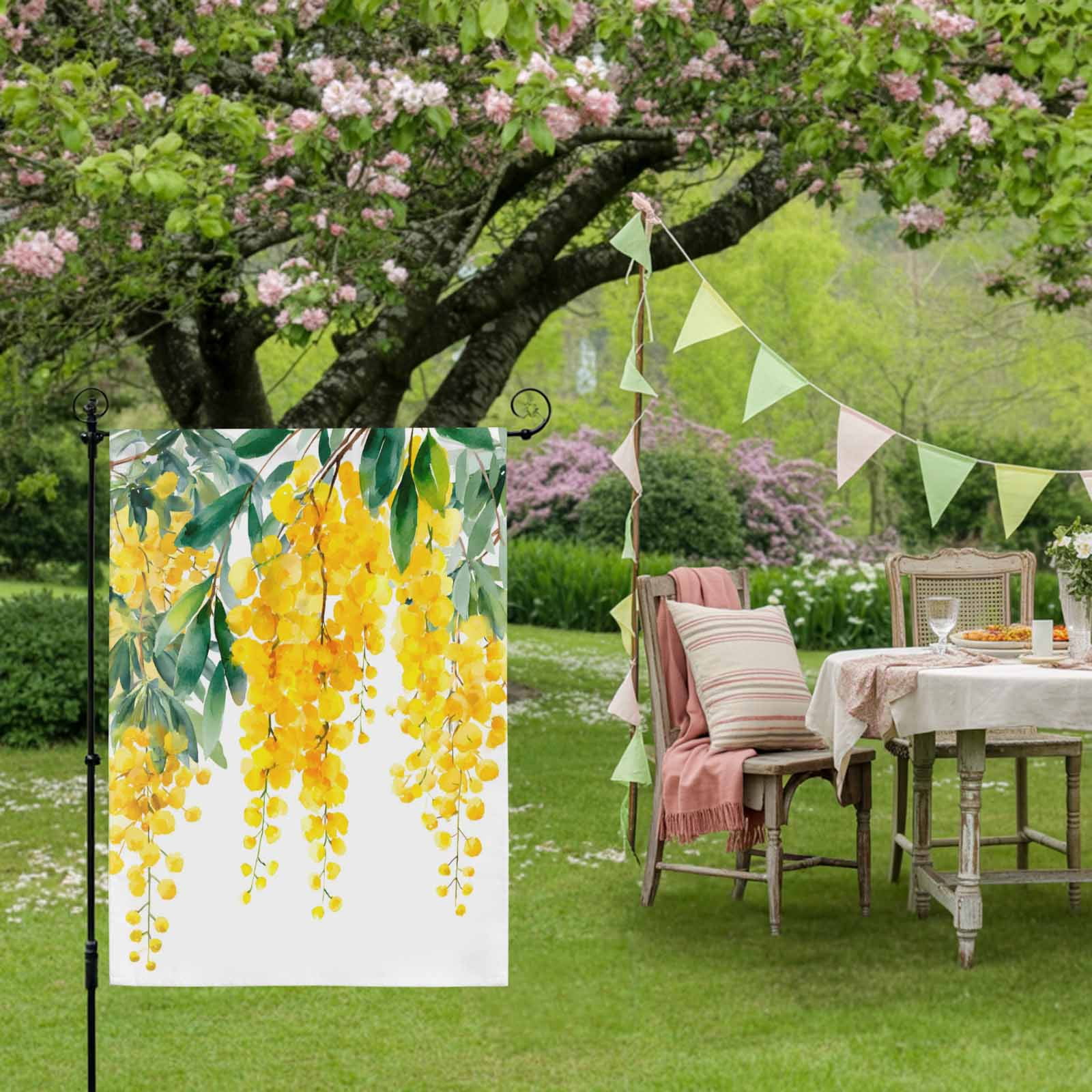 Spring Florals House Flags For Outdoor, Watercolor Gradient Yellow Floral Farmhouse Green Leaf Small Double Side Yard Flags Weather Proof House Decor for Lawn Outside Holiday 28 x 40 Inches