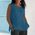 thumbnail image 2 of Jxximdong Tank Top for Women Linen Shirts Solid Color Sleeve Tops Summer Casual Loose Round Neck Work Blouses Ladies Basic Tunic Tops, 2 of 9
