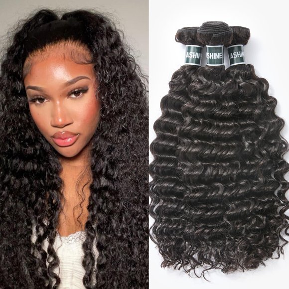 Hair Bundles ASHINE Deep Wave, cabello crudo camboyano, 66-76 cm