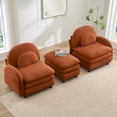 thumbnail image 3 of AUU Orange Teddy Fabric Sectional 2-Seater Modular Loveseat Sofa with Movable Ottoman, Curved Backrest and Lumbar Pillows, Double-Layer Cushion, 3 of 15
