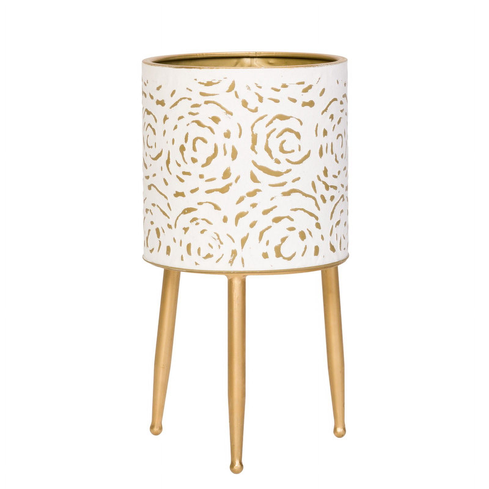 Floral Metal Planter Pot With 3-Leg Gold Metal Base - White & Gold - 15.75"H x 8.5"W