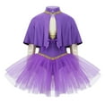 thumbnail image 2 of Sxiwei Kids Girls Show Costume Leotard Tutu Drerss with Cape Arm Sleeve Halloween Cosplay Party Dress Purple 10, 2 of 7