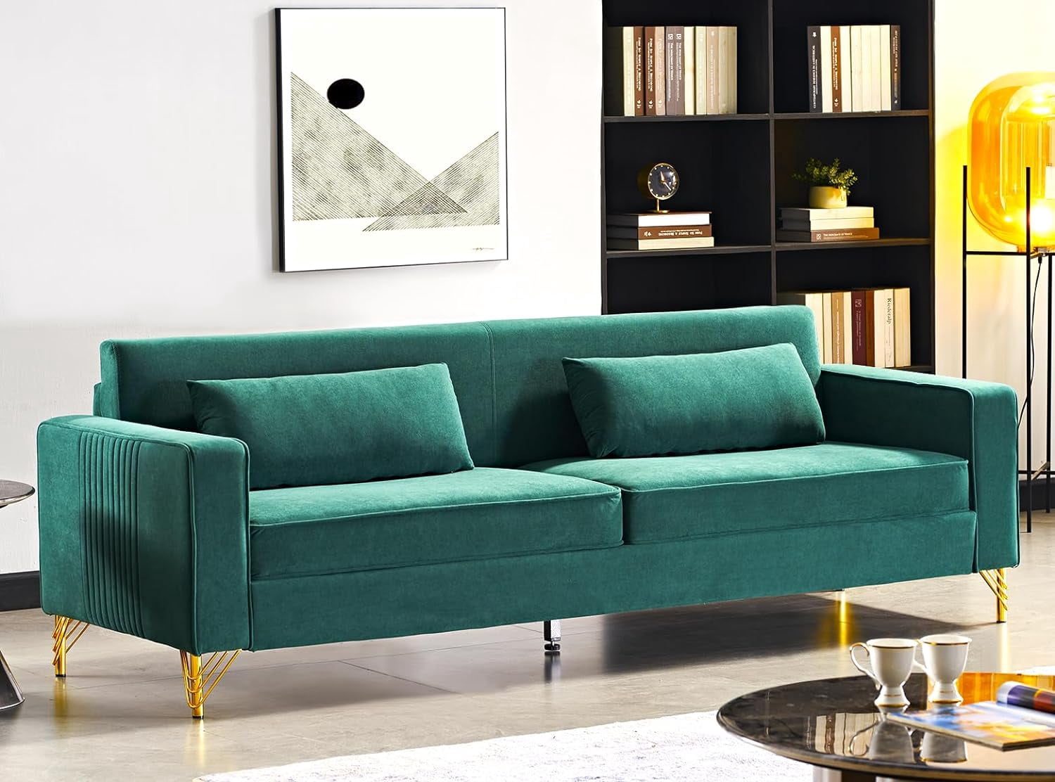 US Pride Furniture Aesthetic Velvet Sofas for Living Room 3 Seater Couch with Classic Modern Appeal and Luxurious Soft Comfort Easy to Maintain 85.8Wx30.7Dx31.5H Green