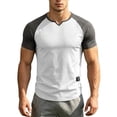 thumbnail image 3 of Men's Summer Color Block V-Neck Slim Fit Quick Dry Breathable Sports Short Sleeve Tee T-Shirt Top Yoga Gym Workout Training Running Casual Activewear Essential | JASKFLY,White S, 3 of 6
