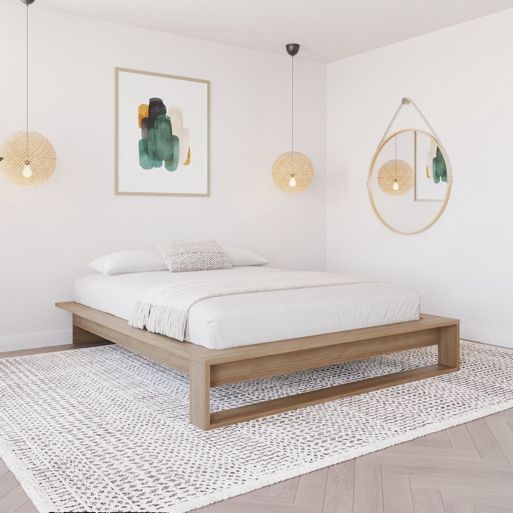 Nexera Lido Queen Platform Wood Bed Frame with Slats Brown Oak