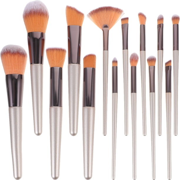GOOHOCHY Juego de 14 brochas de maquillaje con mango de plástico, surtido de brochas cosméticas, artículos de belleza (doradas)