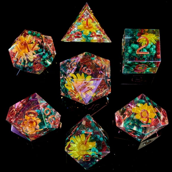 Fugacity Juego de dados Dnd Borde afilado hecho a mano 7 piezas de dados de resina-mazmorras y dragones juego de dados poliédricos juego de dados D&D con estuche de dados de regalo para juegos de mesa