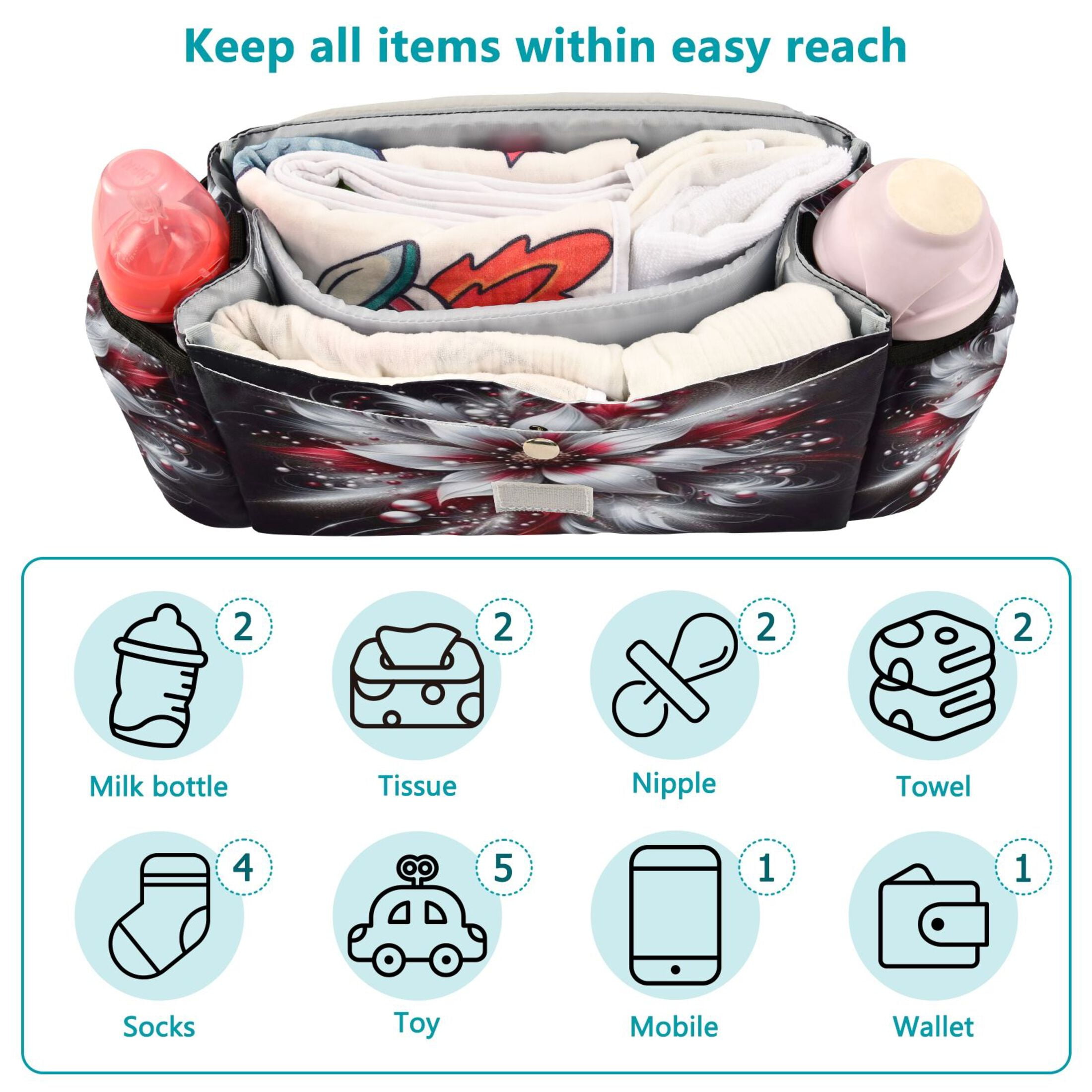 DIXRUYEE Stroller Organizer Flurry Of White Petals Printed