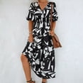thumbnail image 6 of Wycnly Formal Dresses for Women Fashion Empire Waist Flowy Swing Tunic A Line Dresses V-Neck Short Sleeve Geometric Print 2024 Summer Midi Dress Black l, 6 of 7