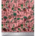 thumbnail image 1 of Soimoi Rayon Fabric Grapes Wine Bottle & Glass Bar Print Sewing Fabric Yard 56 Inch Wide, 1 of 1