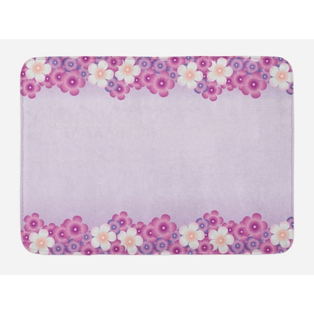 Mauve Bath Mat, Feminine Floral Petals in Purple Tones Spring Season ...