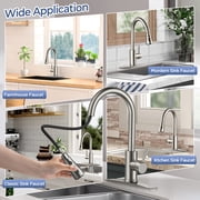 TVOFEK Kitchen Faucet with Soap Dispenser, Stainless Steel Brushed Nickel Kitchen Sink Faucets with Pull Down Sprayer fit 1 or 3 Hole, Single Handle Faucet for RV Bar Laundry Camper