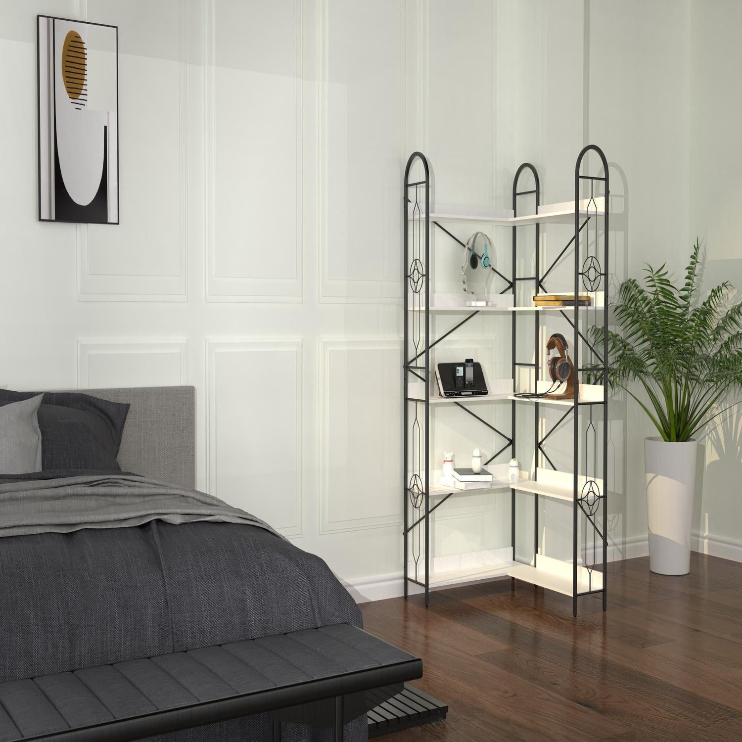 White Modern Corner Bookcase for Bedroom, Living Room, Home Office by TrumanPick