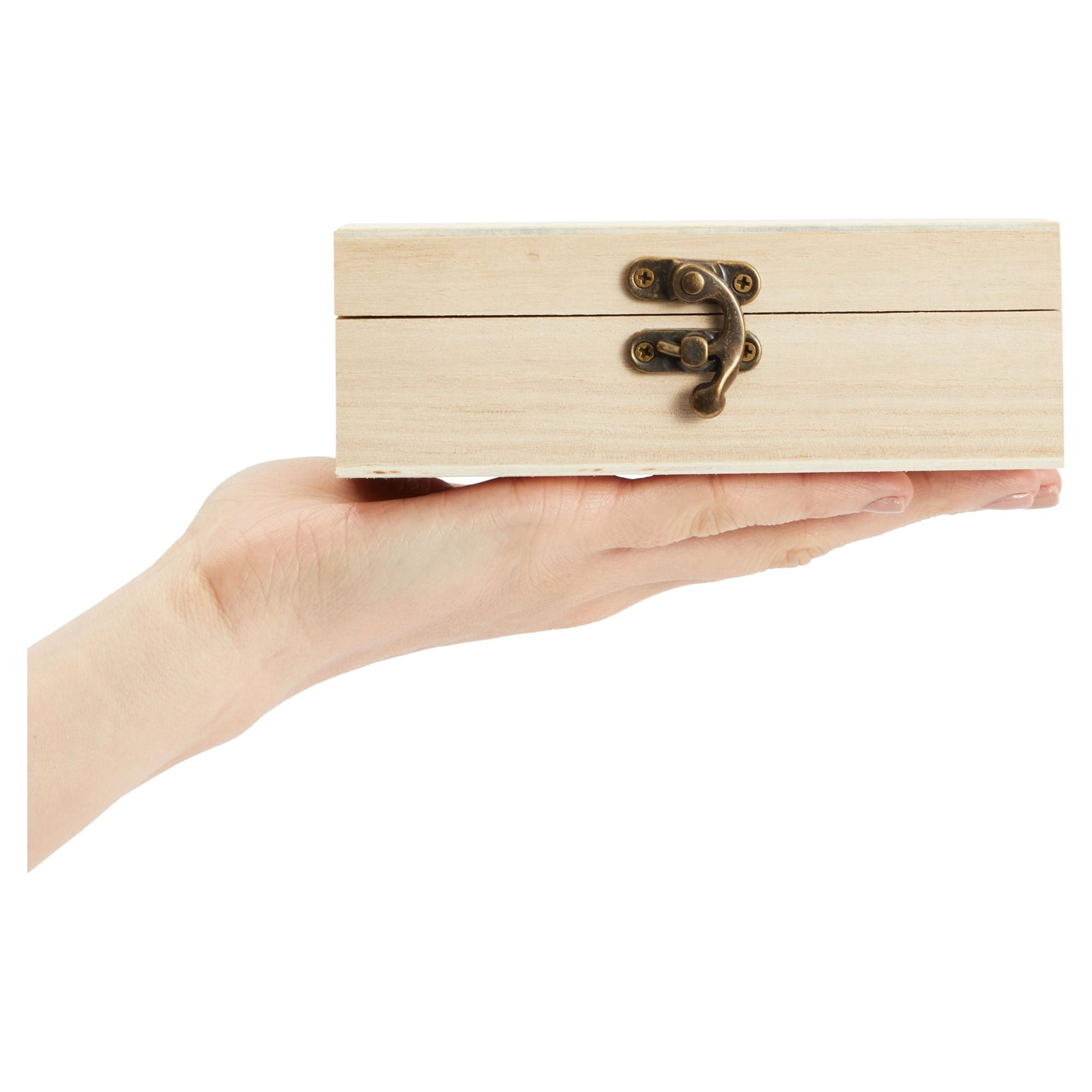 6 Pack Unfinished Wooden Boxes for Crafts with Hinged Lids and Front Clasps, 6x4x2 In for Jewelry, Crafts, Storage