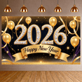 thumbnail image 5 of Golden Theme Happy New Year Banner Sparkling Crystal 2026 New Year Display Glittering Stars Gold Balloons New Year Backdrop for New Year Party 2026 Celebration Indoor Decoration, 5 of 8
