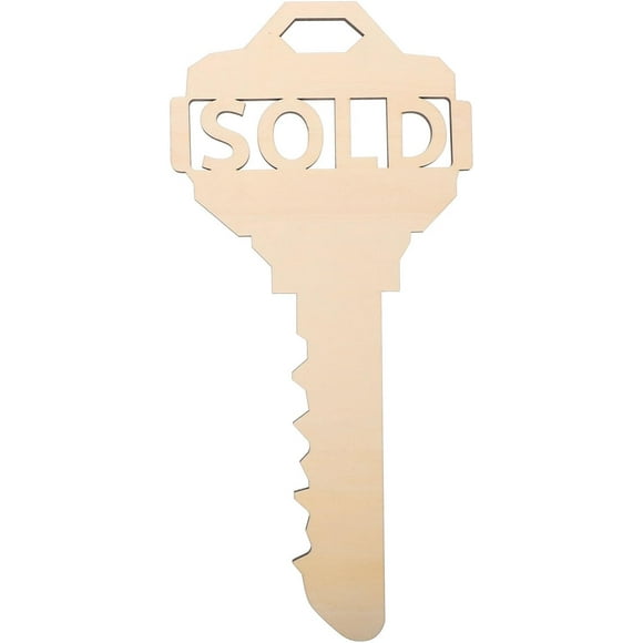 HUGFEGWE Real Estate Key Shaped Sold Sign - Wooden Key Christmas Sign Real Estate Sold Sign Social Media Photo Prop for Realtor and New Home Owners Real Estate Agent CA919-156914