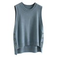 thumbnail image 5 of GILIGEGE Women's Round Neck Sleeveless Pullover Ribbed Knit Sweater Vest,Pullover or Side Button,Fitted Ribbed Knitted,Lightweight Soft Comfy,Vacation Travel Work Vest,Cute Striped Knit Vest Blue A, 5 of 7