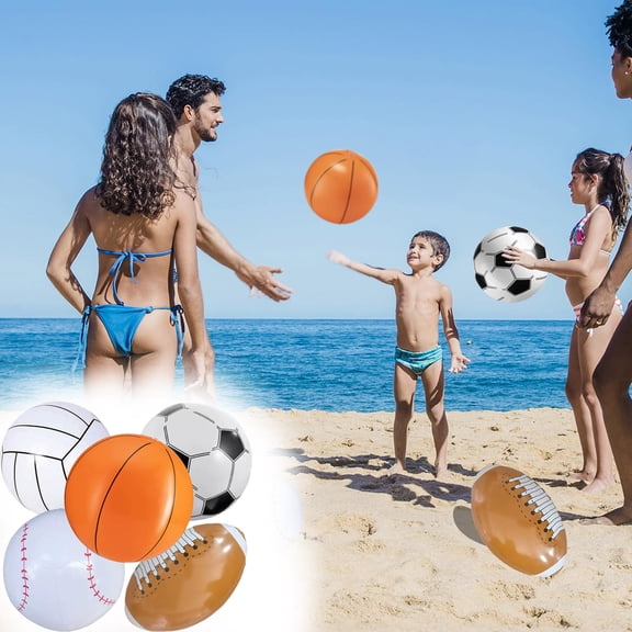 Clerance Under $1 PEONAVET 5 Pack Inflatable Beach Ball Set, 16 In Inflatable Swimming Pool Ball Including Soccer Softball Volley Basketball Football, Summer Pool Decor for Party Favors