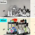 thumbnail image 6 of 2 Tier Slide Out Under Sink Organizer with Hooks Large Capacity Space Saving Storage Rack for Kitchen Bathroom Cabinet Durable, 6 of 8