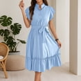 thumbnail image 4 of DHFJKG Wedding Guest Dresses For Women Summer Casual Shirt Dress Tie Waist Button Down Short Sleeve Solid Color Midi Sundress Comfortable Dresses, 4 of 8