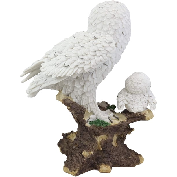 Figurine Statue Chouette Des Neiges Perchée Sur Branche - Sculpture Polystone Veronese